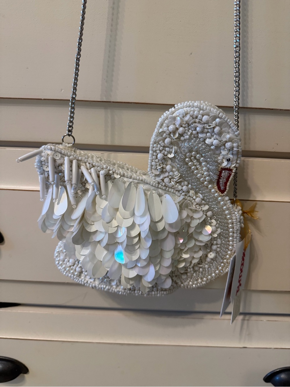 White Swan Beaded Crossbody Bag NWT